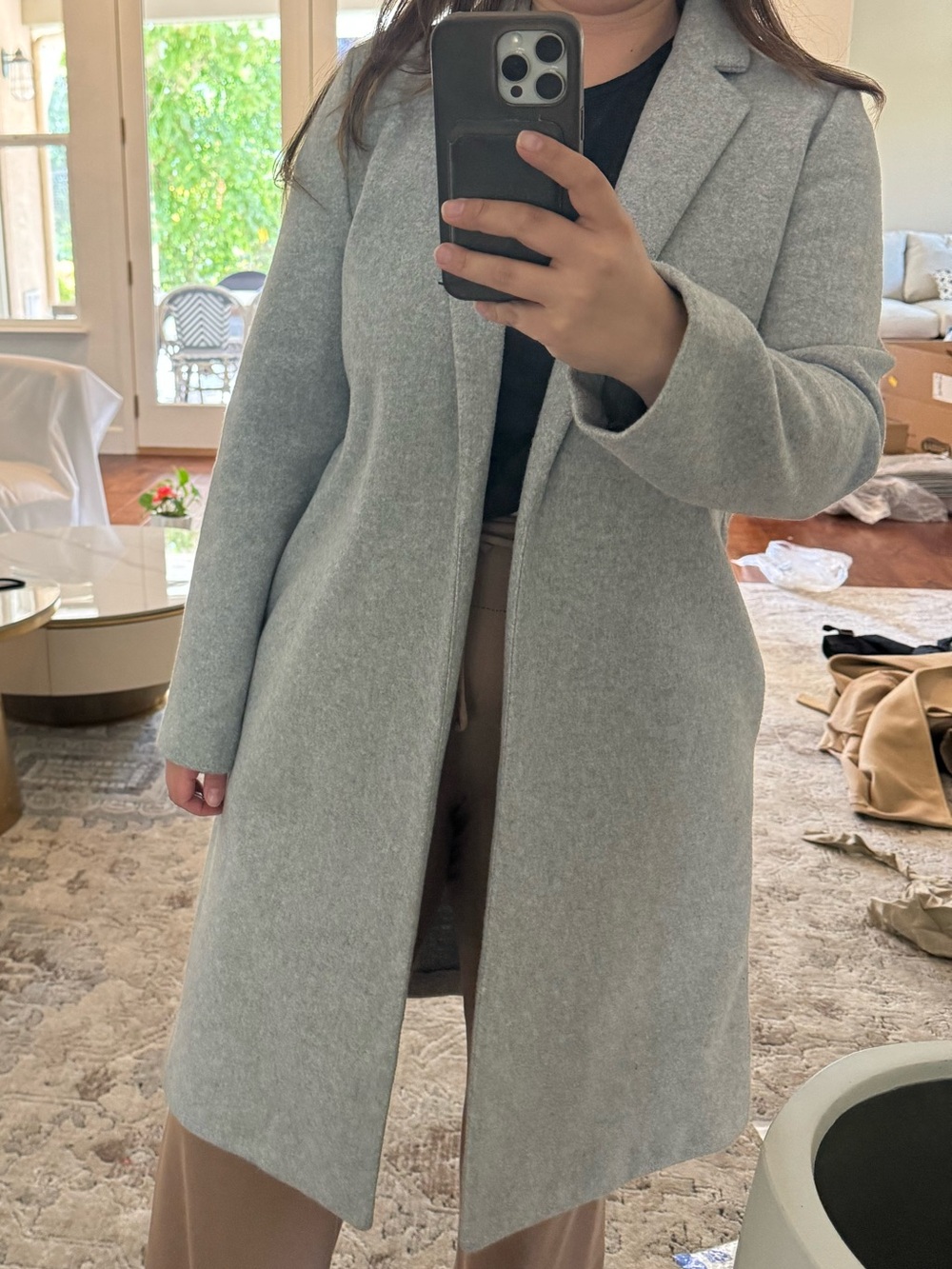 Zara Light Gray Open-Front Long Cardigan Coat